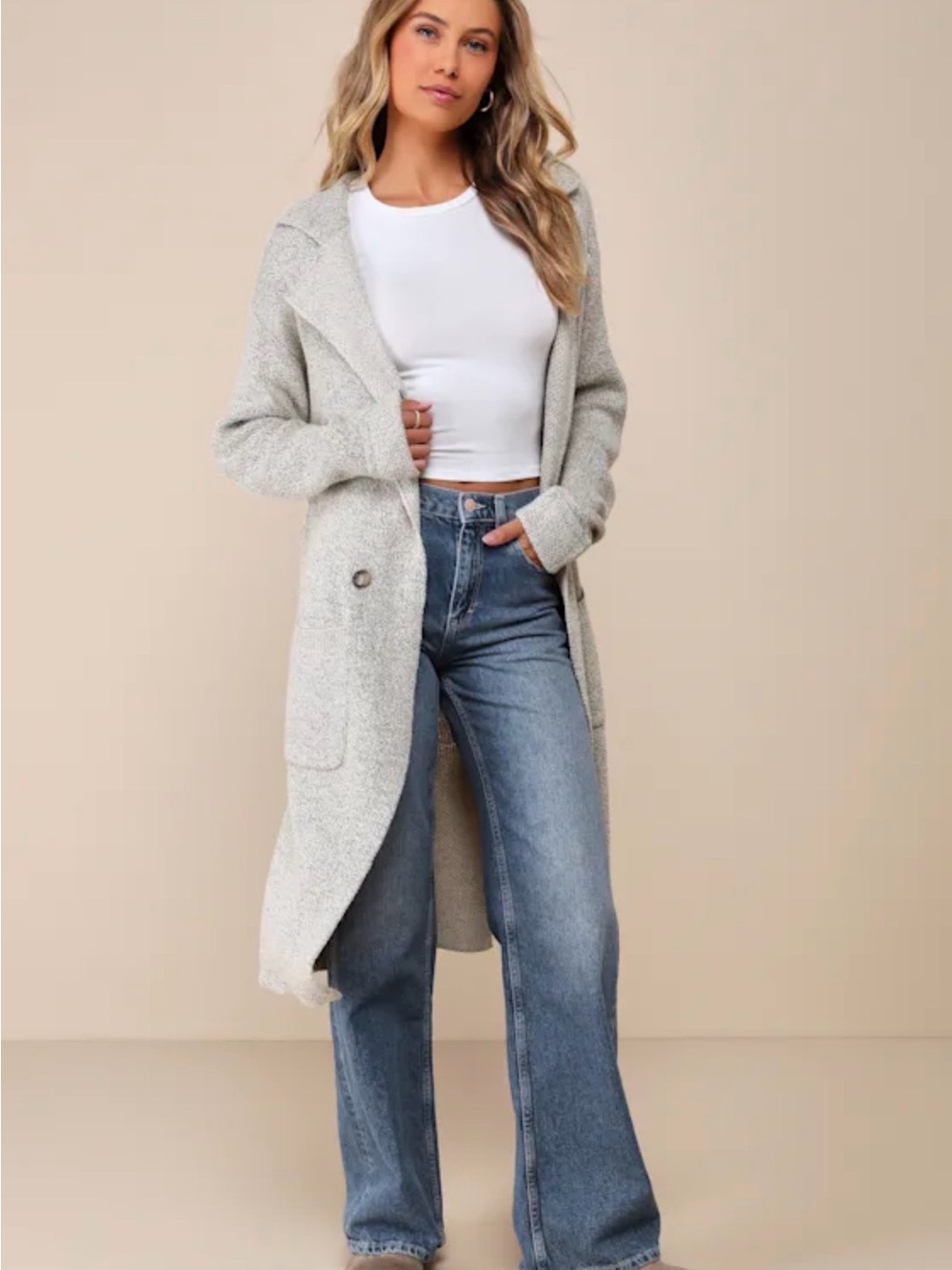 Lulu's Cuddle Club Beige Marled Long Sleeve Coatigan new